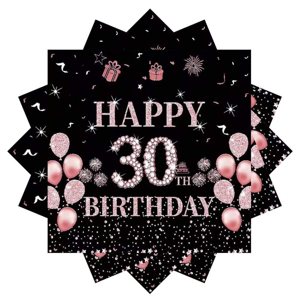 30th Serviettes Napkins,Black Rose and Gold Serviettes 30th Birthday Napkins for Women Women,20Pcs Napkins Disposable Tableware,Tissue Luncheon Paper Napkin for Women,Kids 30th Birthday Party Supplies