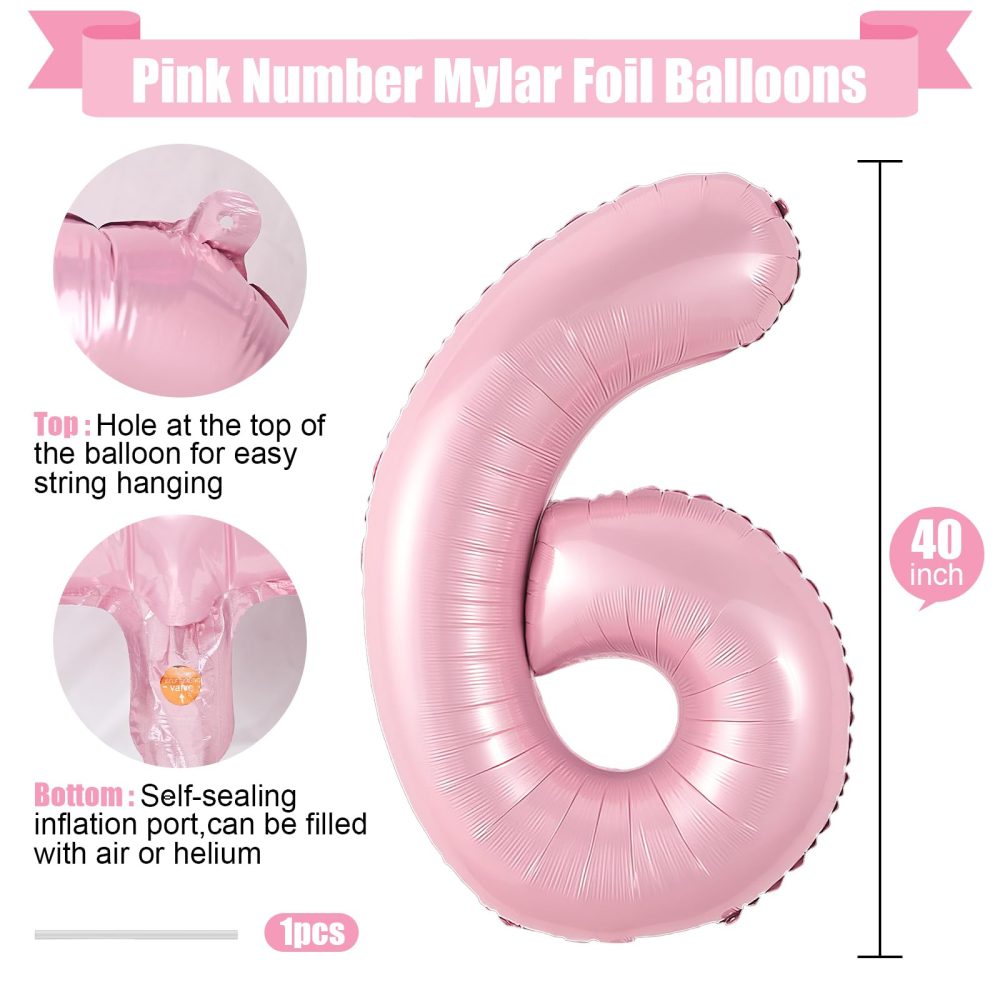 Pink Number 60 Balloon,40Inch Large Light Pink Foil 60th Birthday Balloons,Pastel Pink Number 60 Helium Balloons for Women Men 60th Birthday Anniversary Party Supplies Decorations - Image 7