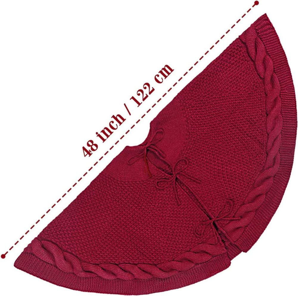 XUDREZ Large Christmas Tree Skirt, Heavy Yarn Base Cover 3D Knitted Christmas Tree Mat Christmas Tree Base Covers Xmas Tree Decorations for Party Holiday (Burgundy,122cm/48 inch) - Image 5