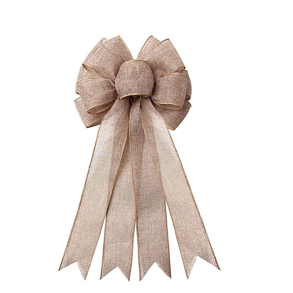 Large Burlap Wreaths Bows Rustic Jute Bows Christmas Tree Topper for Wedding Holiday Birthday Party Decoration