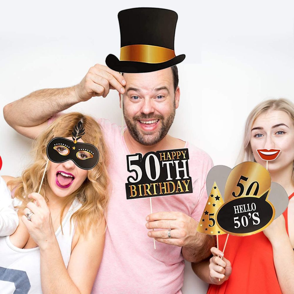 50th Birthday Photo Booth Frame, 50th Inflatable Selfie Frame and 24 Pcs 50th Birthday Photo Booth Props Black Gold Party Supplies Fun 50th Props for Ladies Men 50th Birthday Party Decorations - Image 3