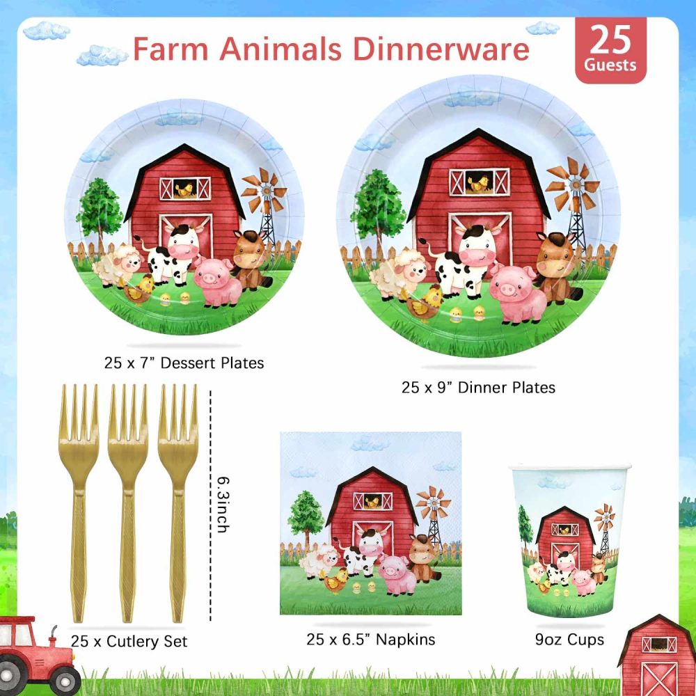 Heboland Farm Party Decorations Tableware Set for 25 Guests, Farm Birthday Party Supplies 125 Pieces Farm Animal Party Decorations Plates Cups and Napkins for Boy Kids Birthday Party Supplies - Image 5