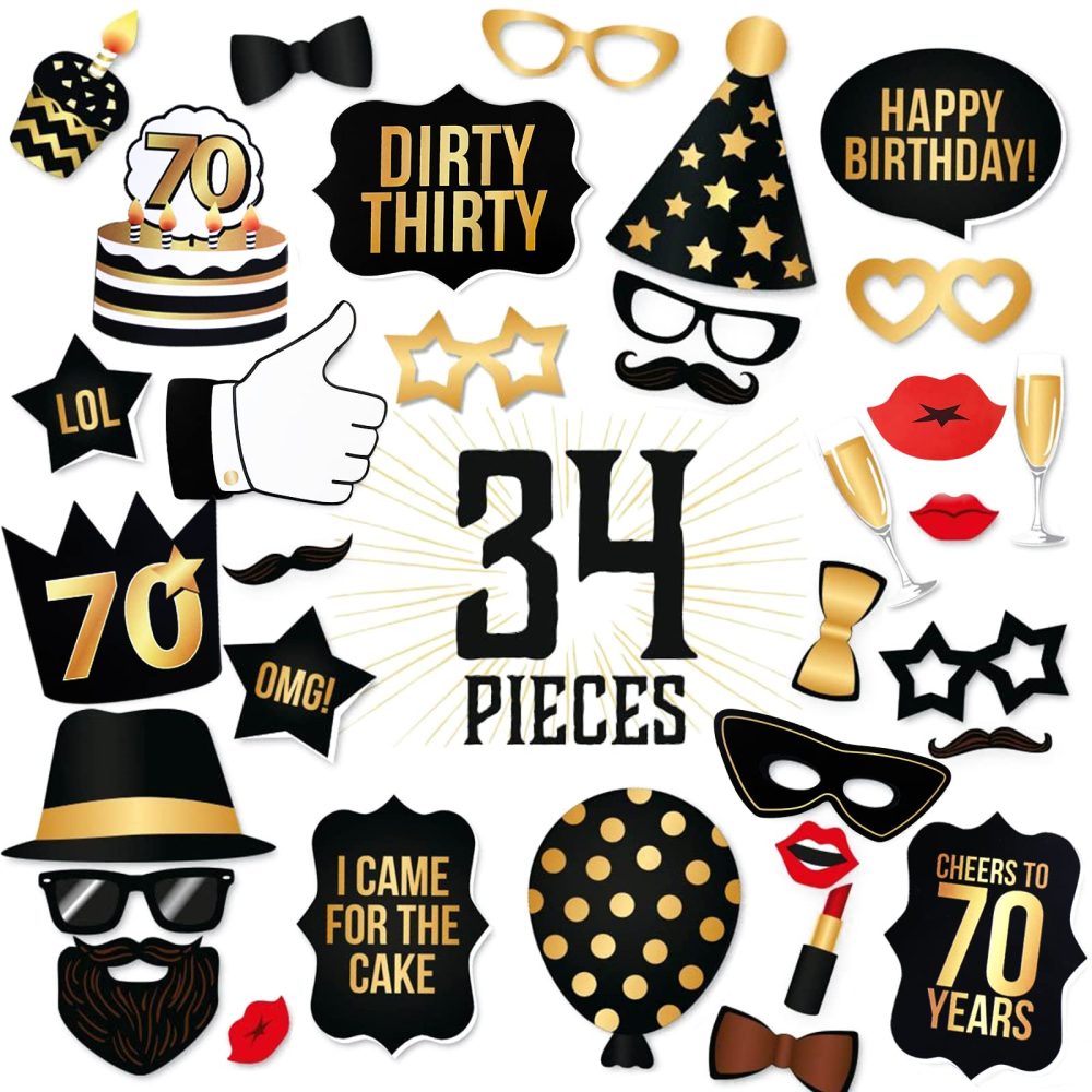Newthinking 70th Birthday Photo Booth Props, Black Gold Inflatable Selfie Frame Funny DIY Birthday Party Props for 70th Birthday Party Supplies Decoration - Image 6