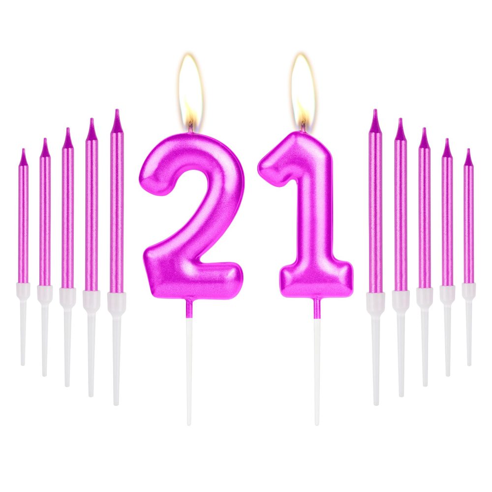 Purple 21st Birthday Candles, Purple Number 21st Candle for Cake, Purple Thin Party Candles, Purple Cake Candles Cake Toppers for Girls Boys 21st Birthday Party Decorations Wedding Anniversary Supplie
