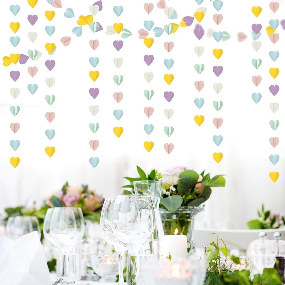 Pastel-Rainbow Party-Decorations 3D Heart Garland - 39Ft Yellow Blue Pink Purple Mint Hanging Paper Streamers Banner, Valentines Day Engagement Wedding Bachelorette Baby Bridal Shower Decor Lasting - Image 5