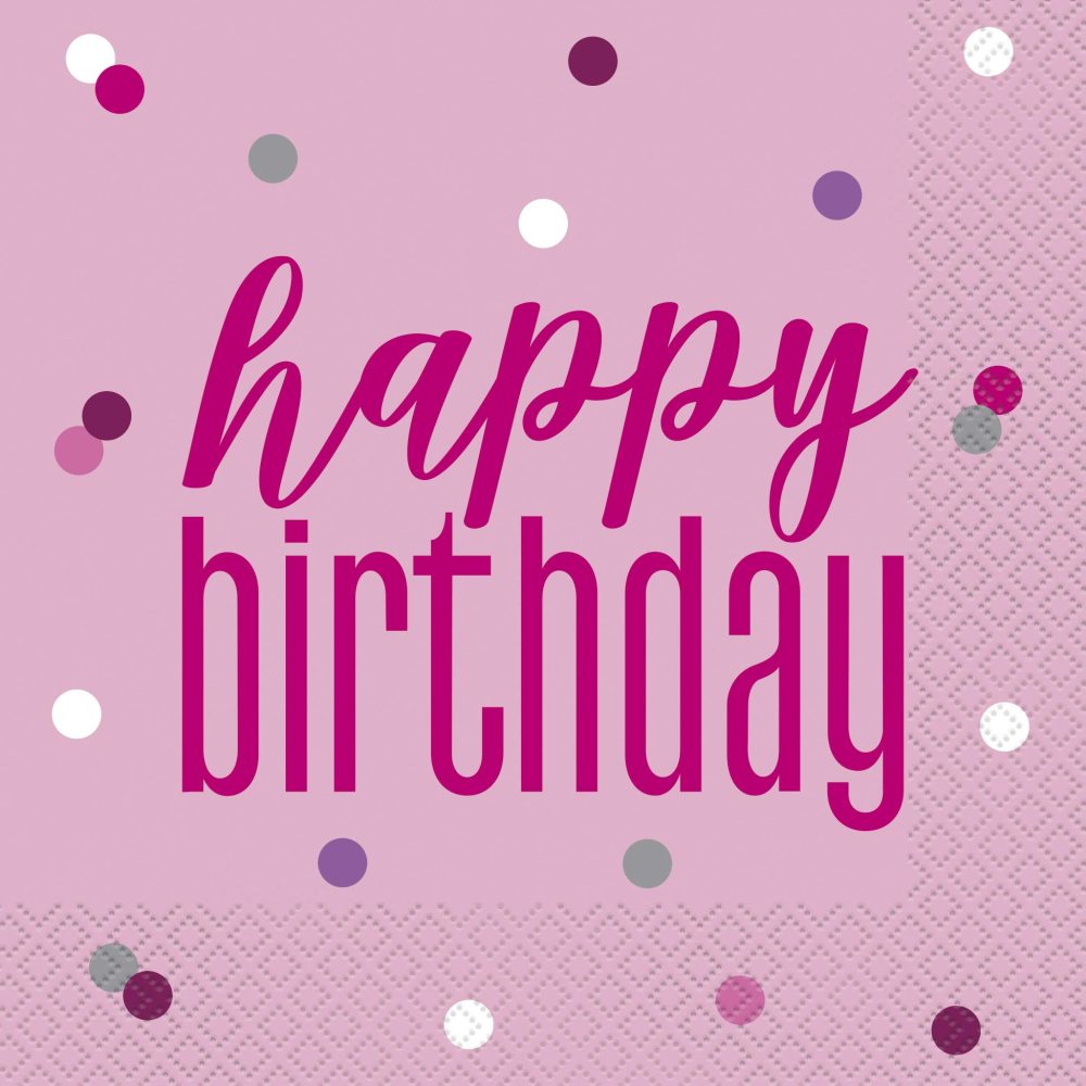 Glitz Pink & Silver Happy Birthday Luncheon Napkins (16cm) - Perfect for Parties - 16ct