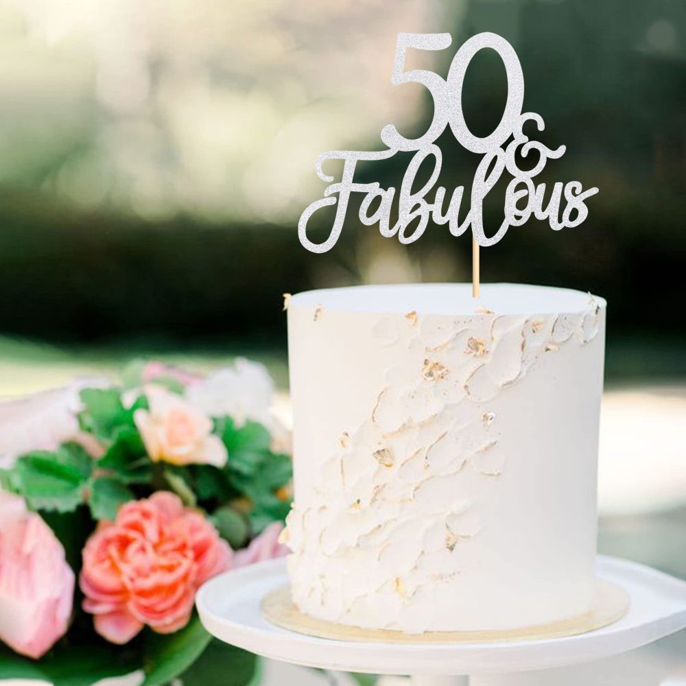 Blumomon 3Pcs 50 & Fabulous Cake Toppers Silver Glitter 50 Birthday Anniversary Cake Toppers for 50 Birthday Anniversary Party Decorations Happy 50th Birthday Cake Decorations Supplies - Image 5