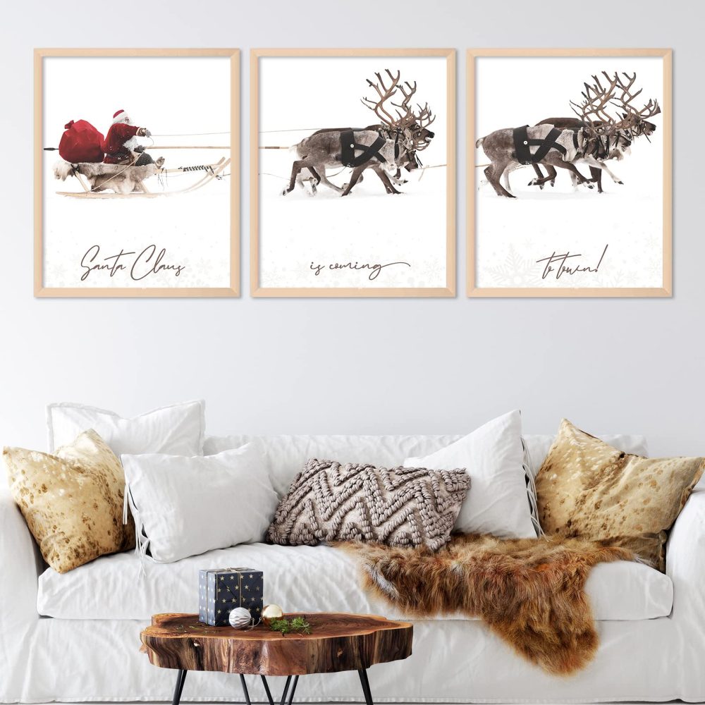 AnyDesign 3Pcs Christmas Wall Art Prints 13x17in Santa Claus Reindeer with Sleigh Art Poster Decor Large Aesthetic Xmas Posters Room Decor for Gallery Living Room Bathroom Wall Decor(UNFRAMED) - Image 2