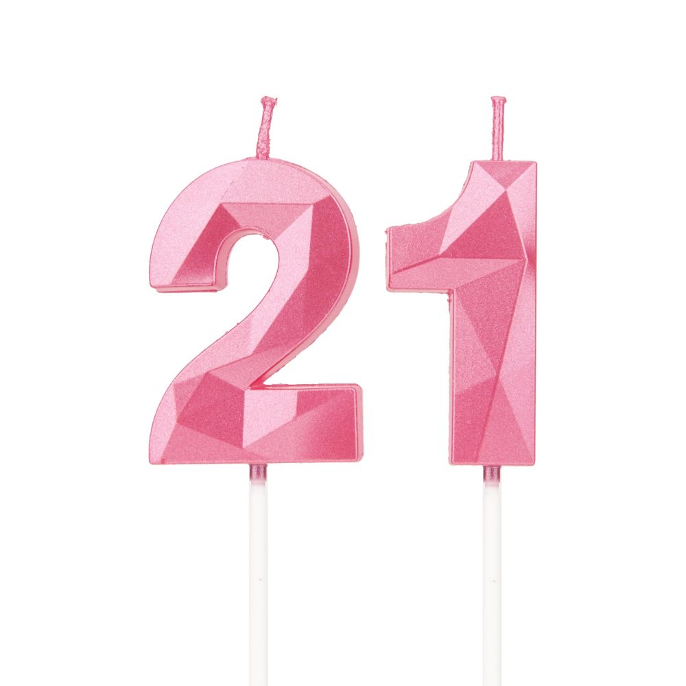 21th Birthday Candles, Pink Number Candles Birthday Decoration, Happy Birthday Cake Toppers, for Birthday Parties Weddings Company Anniversaries (Pink, 21)