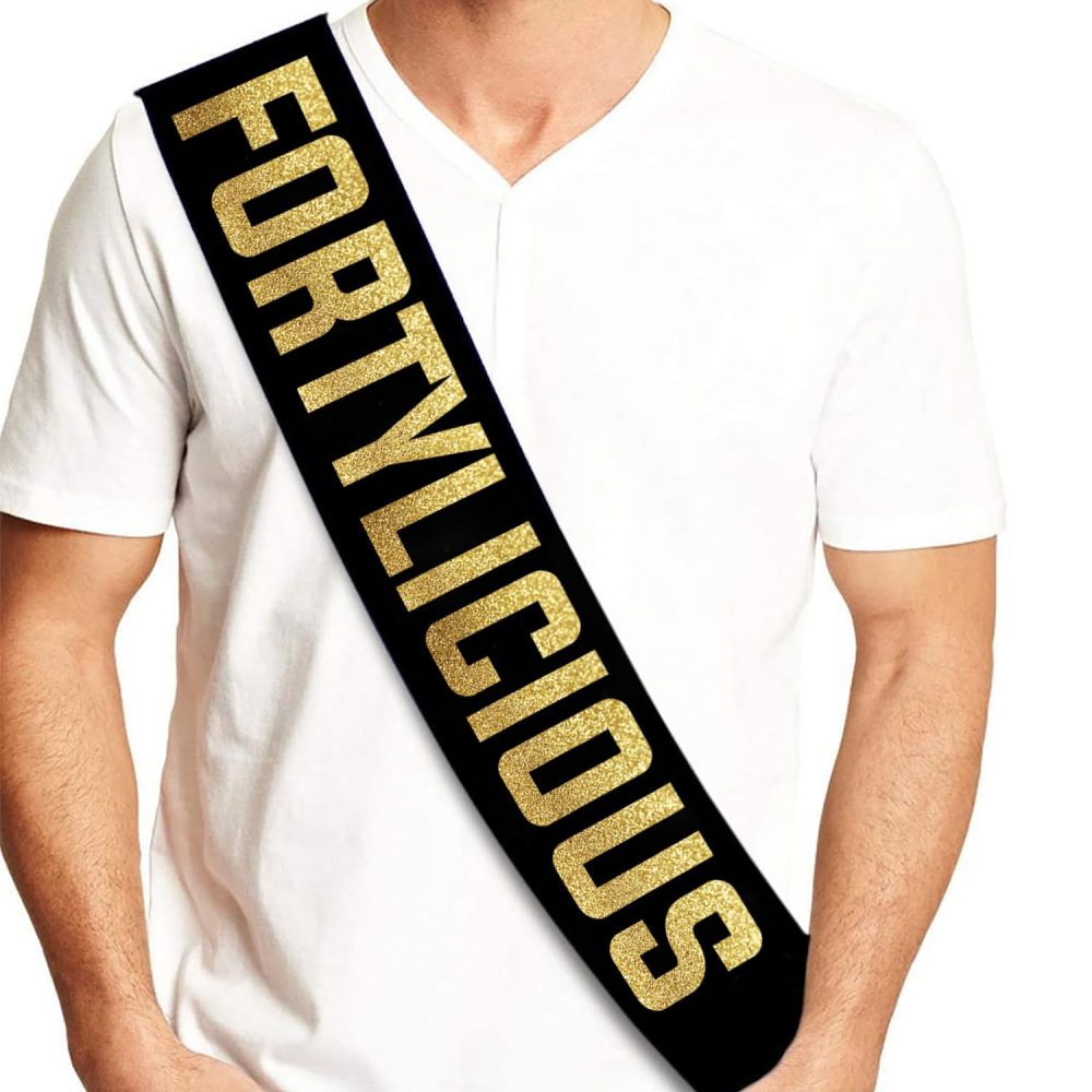 Fortylicious Black and Gold Glitter Satin Sash - Happy 40th Birthday Party Supplies, Ideas and Decorations - Image 3