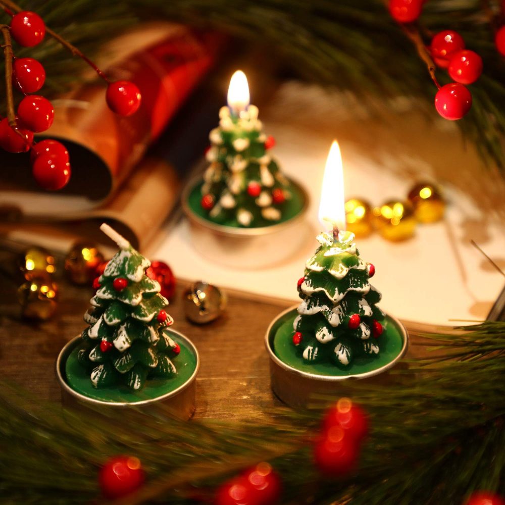 12 Pieces Christmas Tealight Candles Handmade Delicate Santas Snowman Acorn Tree Candles for Christmas Home Decoration Gifts (Style I) - Image 6
