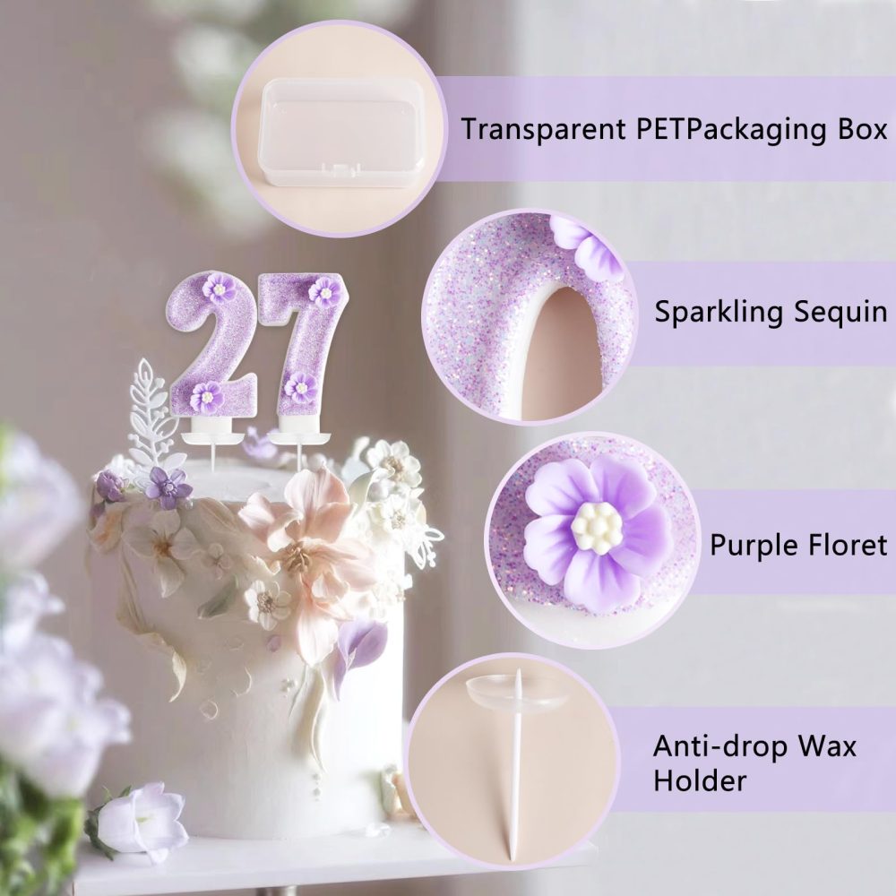 DAJISI Birthday Candles, 2.95 Inch Birthday Candles for Cakes Purple Number Candles for Cakes with Flowers for Birthday Party Wedding Anniversary Celebration Supplies (Number 5) - Image 8