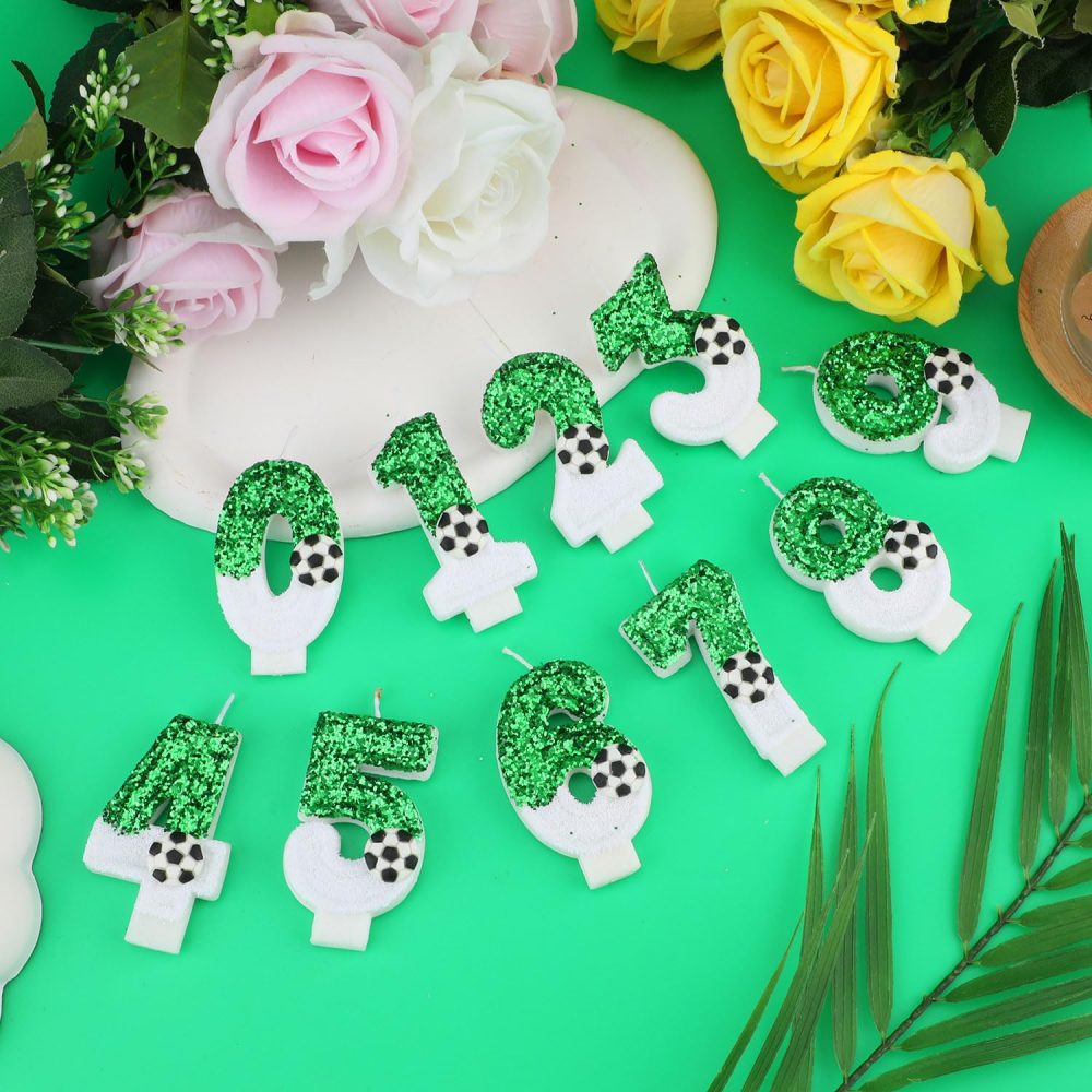 Football Candle, White Green Soccer Cake Topper Happy Birthday Number Cake Candle Sparkling Sequins Soccer Football Theme Birthday Party Decorations Celebrations Supplies (Number 7) - Image 5