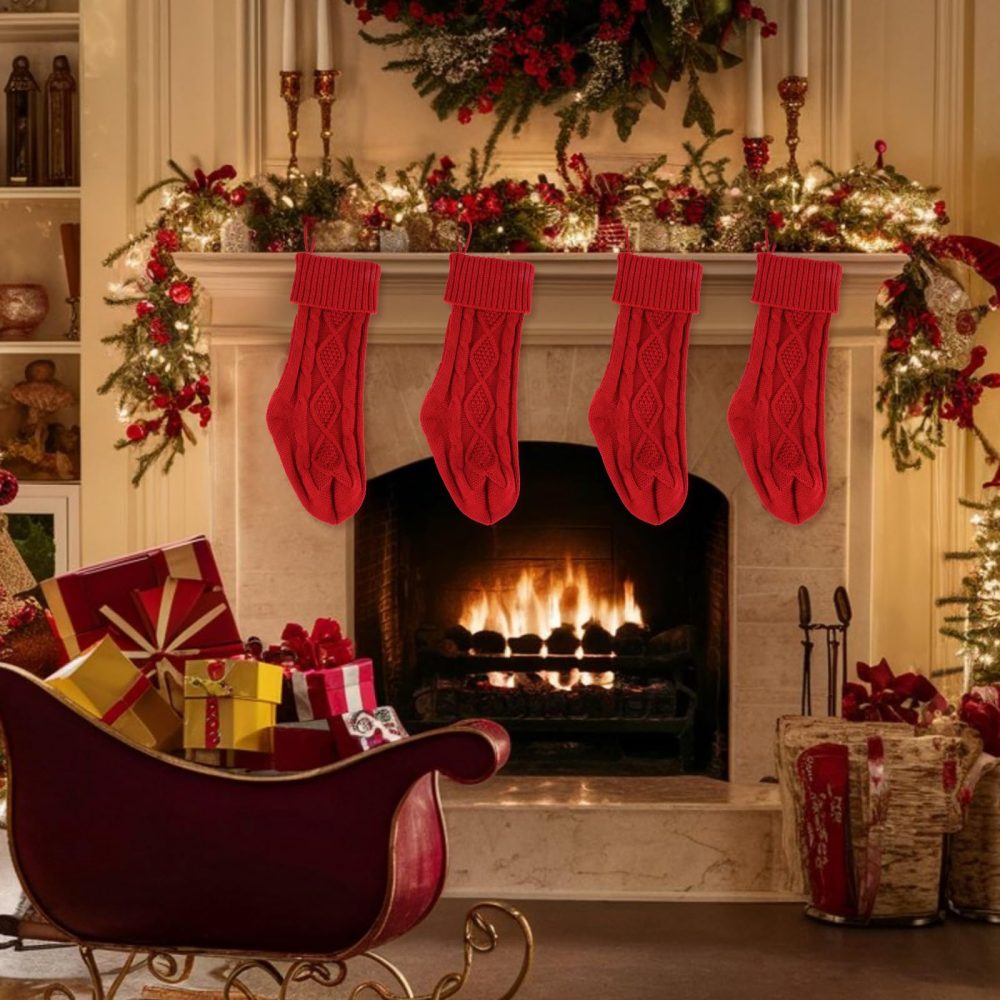 Giantree Classic Red Christmas Stockings, 18 Inch Large Knitted Christmas Socks Family Holiday Decorations for Fireplace or Party Decoration - Image 5