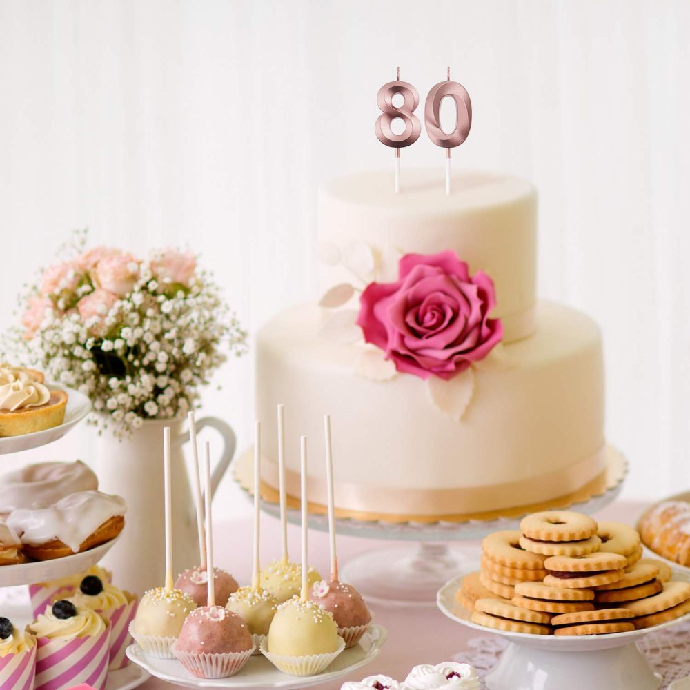 BBTO 80th Birthday Candles Cake Numeral Candles Happy Birthday Cake Topper Decoration for Birthday Anniversary Wedding Party Celebration Supplies (Rose Gold),5 centimeters - Image 3