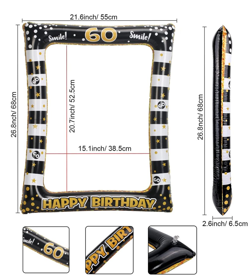 60th Birthday Photo Booth Frame, 60th Inflatable Selfie Frame and 24 Pcs 60th Birthday Photo Booth Props Black Gold Party Supplies Fun 60th Props for Ladies Men 60th Birthday Party Decorations - Image 7