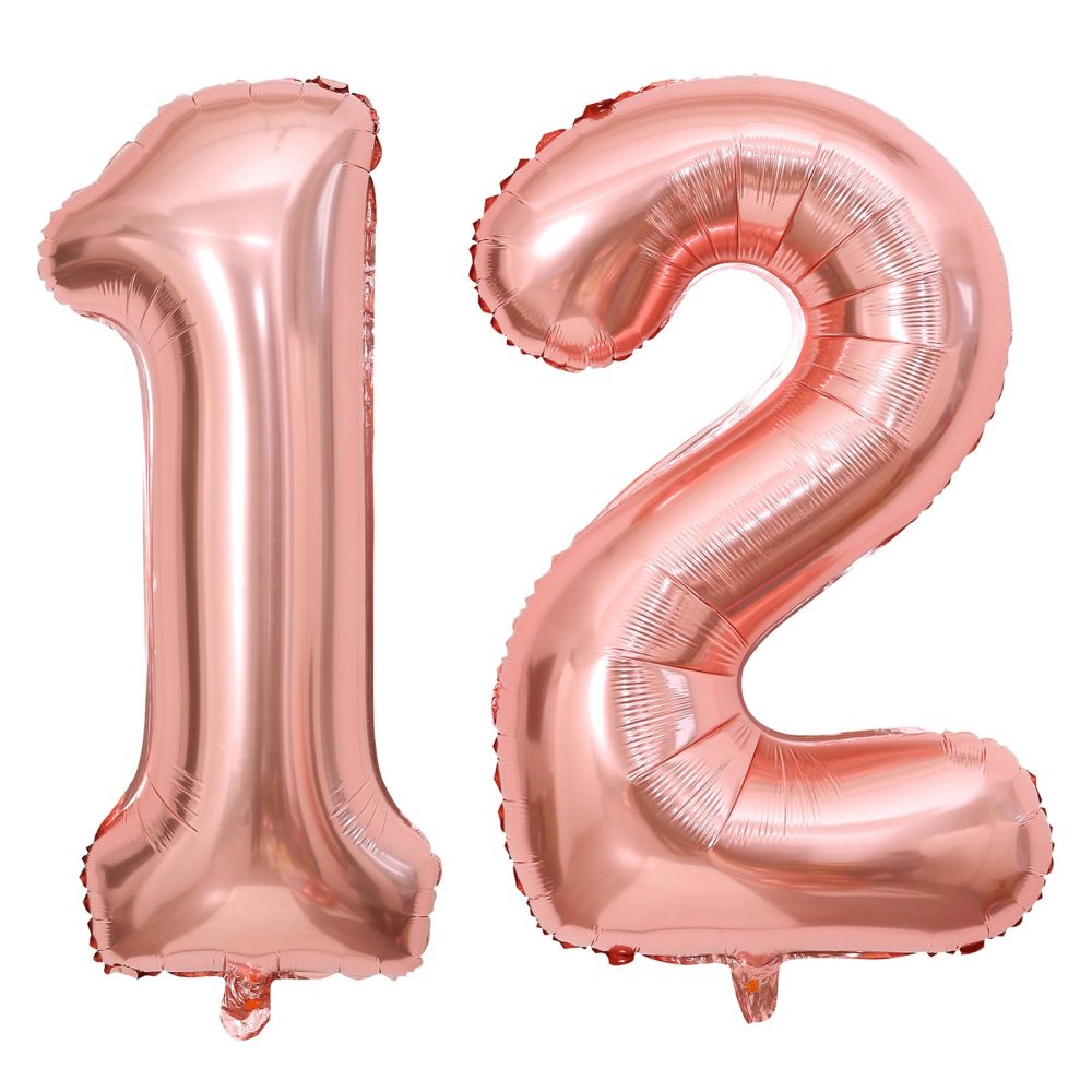 Rose Gold Number 12 Balloon, 40inch Foil Mylar Helium Large Number Balloons Birthday 21 Balloons for Girls Women 12th 21th Birthday Party Anniversary Decoration (Rose Gold, Number 12)