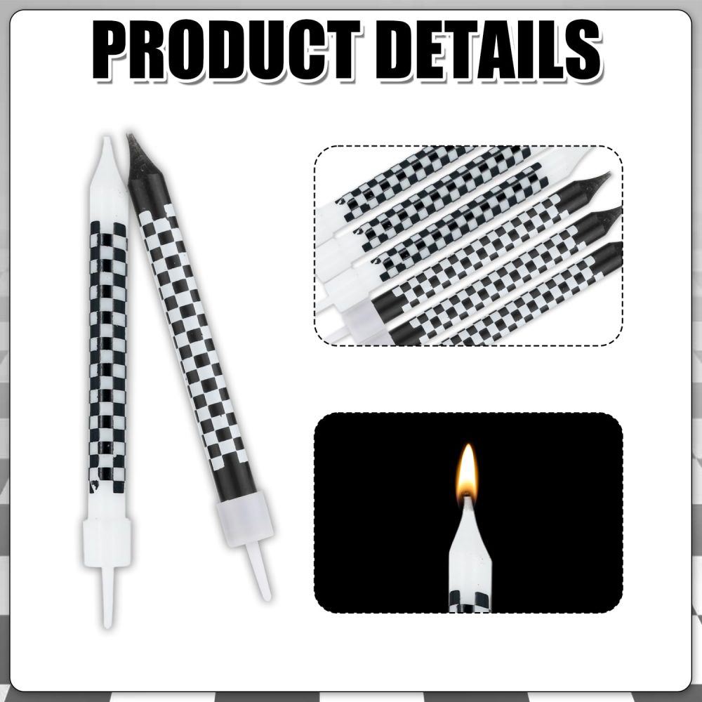 12pcs Racing Cars Themed Birthday Candles, Black and White Birthday Checkered Candles Cake Topper Candle for Racing Car Party Birthday Party Baby Shower Favors - Image 6