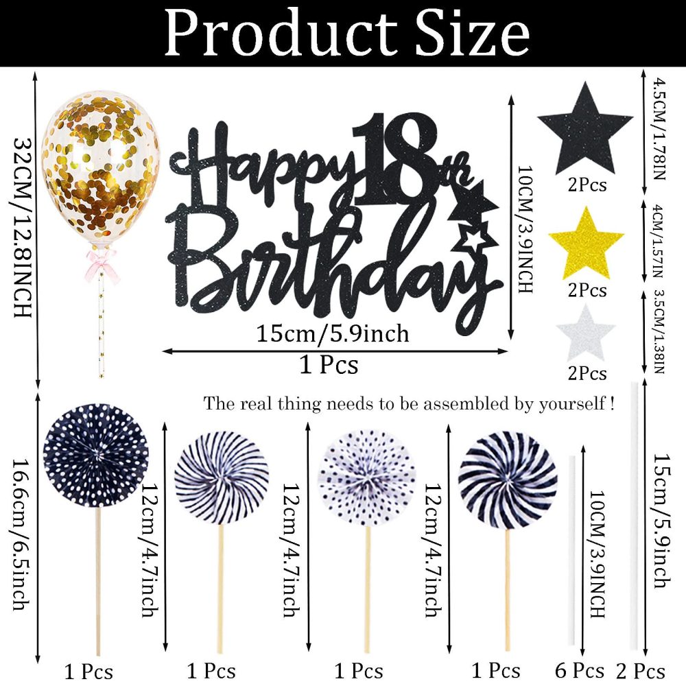 Personalised Happy 18th Birthday Cake Toppers Black for Boy,Girl,Kids,Happy Birthday Sign for Cake,12p Glitter Cupcake Topper Cake Topper 18th Birthday Cake Decoration for 18th Birthday Party Supplies - Image 6