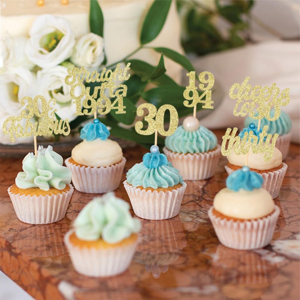 30th Birthday Cake Toppers for Women Men Glitter Gold Cupcake Toppers Cheers to 30 Cake Decorations Food Picks Straight Outta 1994 Cake Toppers 30th Birthday Anniversary Party Supplies (Pack of 12) - Image 2