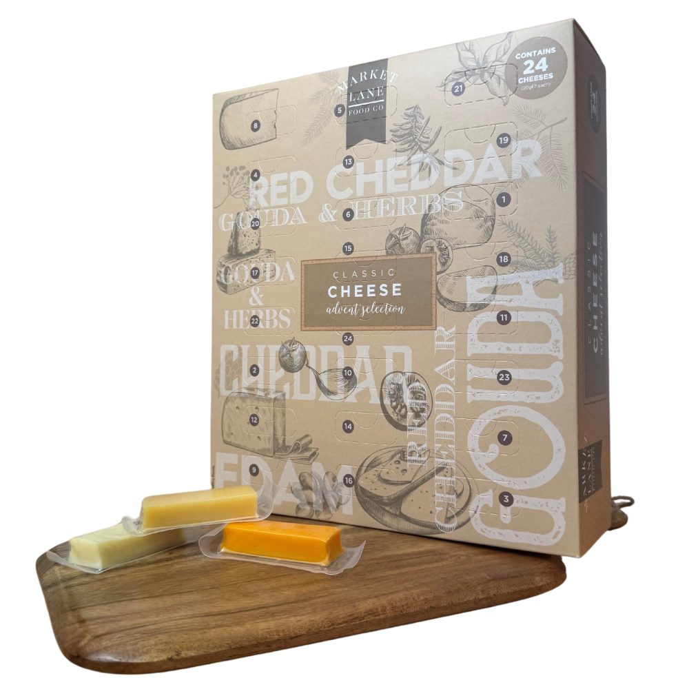 Classic Cheese Advent Calendar Selection 2024 by Market Lane Food Co - 24 Individually Wrapped Cheese Board Selection - Contains a Variety of Cheddar, Edam & Gouda - Christmas Advent Gift for Adults - Image 4