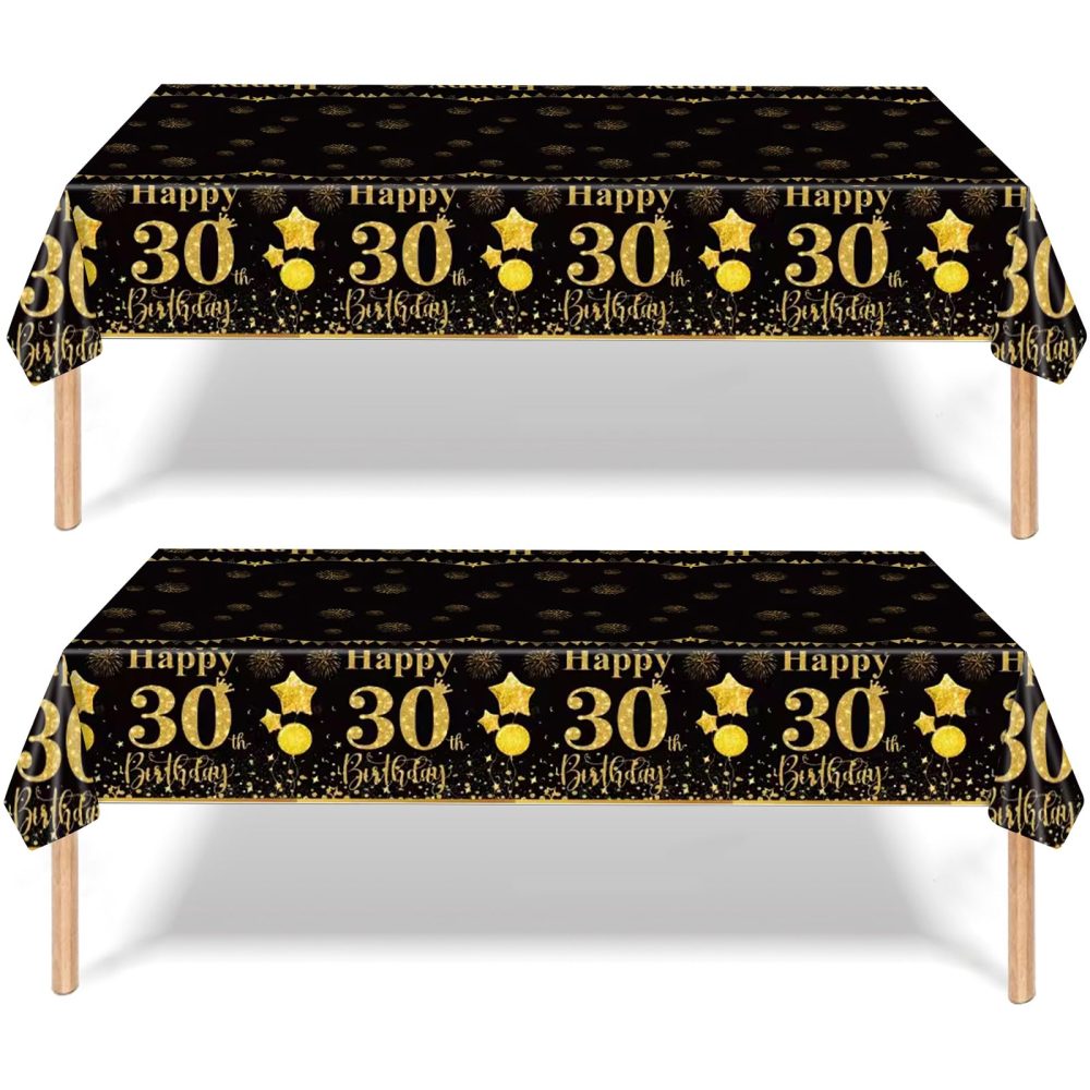 2Pcs Black Gold Happy 30th Birthday Party Table Cloth,137*274cm Plastic 30th Birthday Table Decorations for Men Women Birthday Table Cloth Disposable Tablecover for 30th Him,Her Birthday Gifts Party