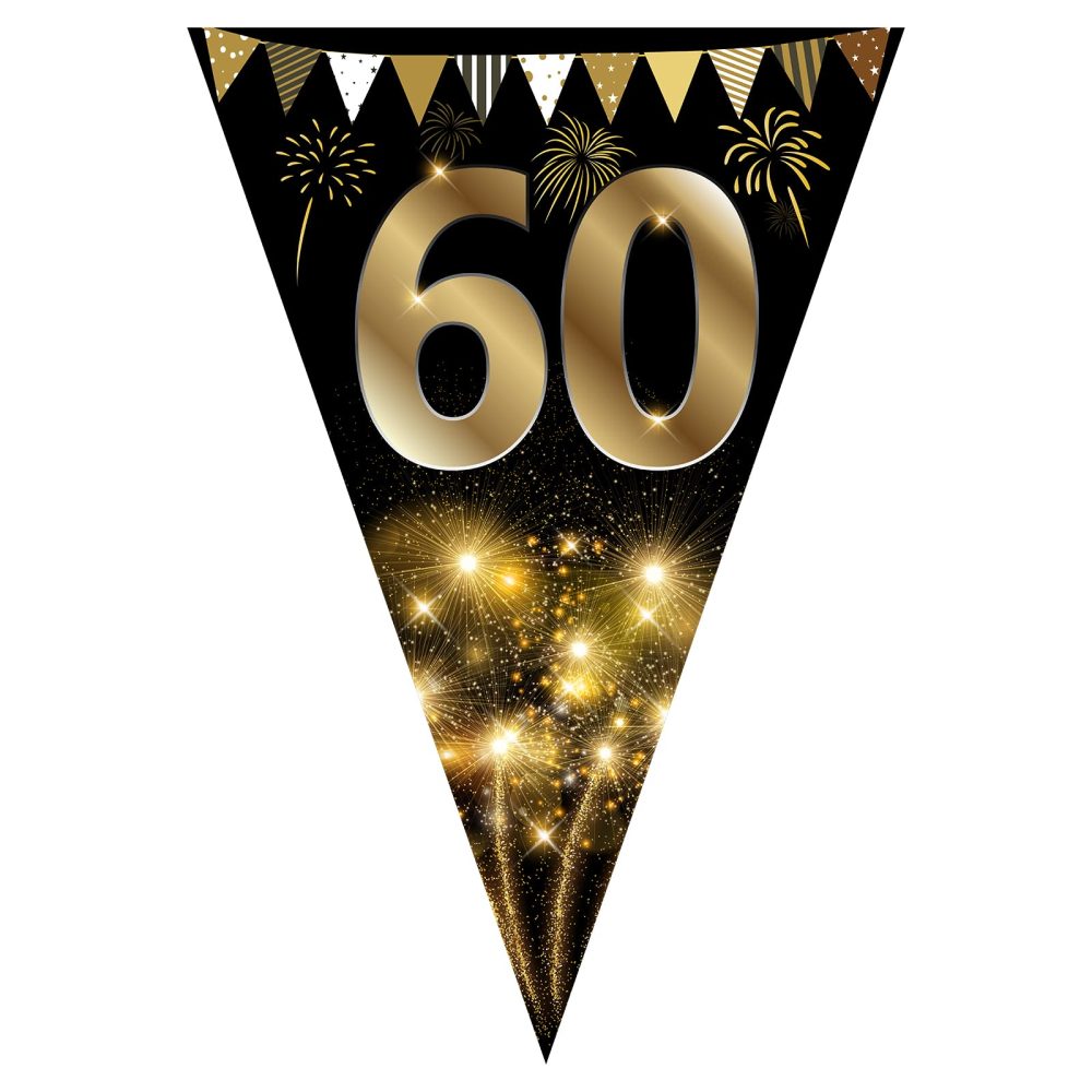 40Pcs Happy 60th Birthday Banner Bunting Flags Gold and Black Glitter 60th Birthday Anniversary Party Decoration Supplies,60th Birthday Triangle Flag Banners for Men Women - Image 2