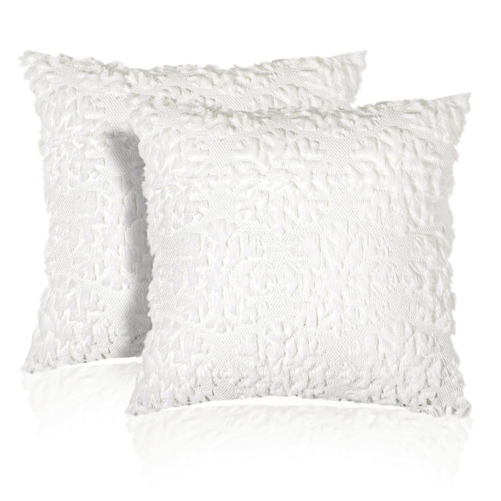 Lewondr Christmas Throw Pillow Cover 18x18, Set of 2 Super Soft Faux Fur Throw Pillow Covers Velvet 3D Snowflakes Embroidery Decorative Throw Pillowcase for Living Room Bed Couch Home Decor, White - Image 2