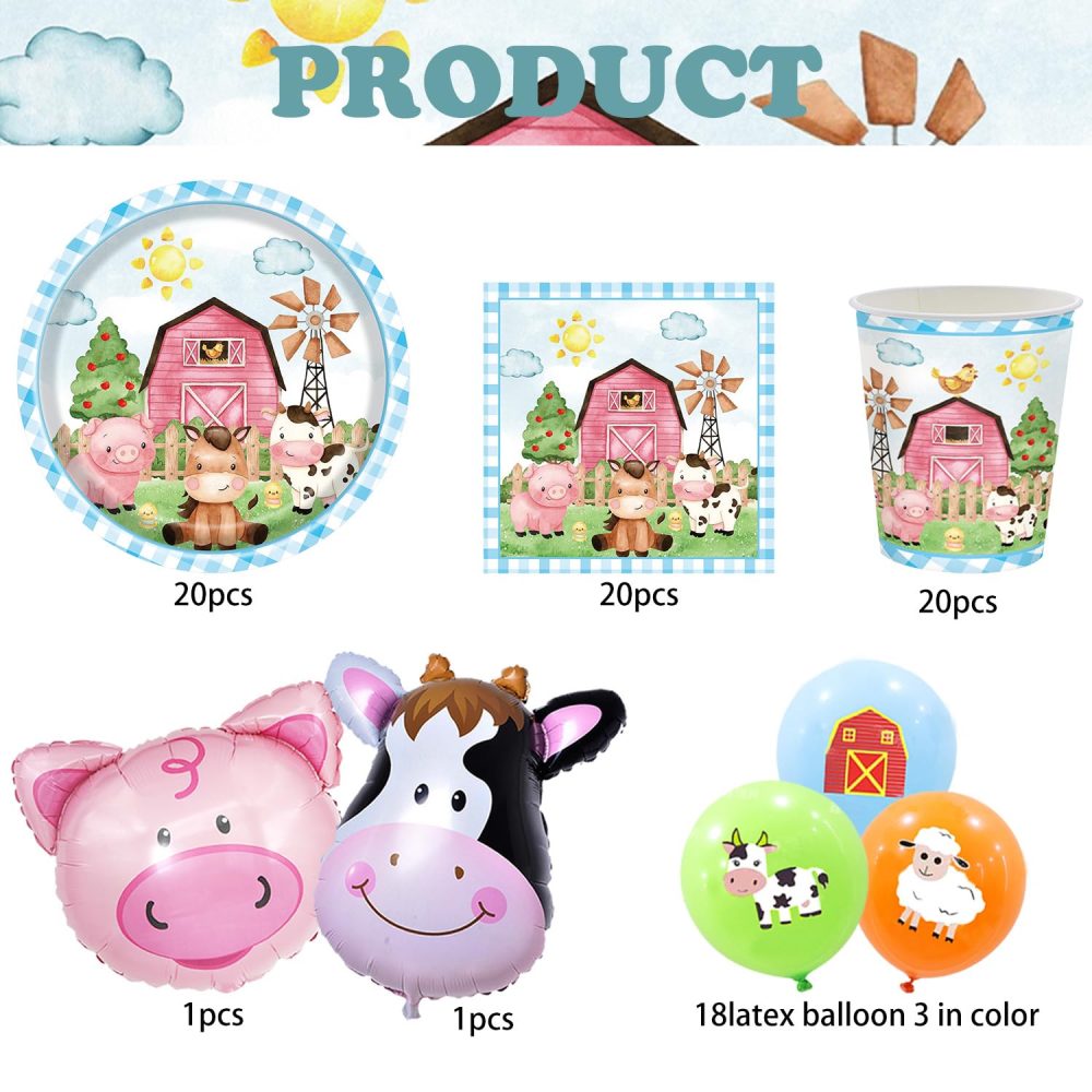 80 Pcs Farm Party Tableware Set, Children's Birthday Party Decorations, Animal Party Supplies, Farm Animal Plates, Paper Cups, Paper Towels, Balloons (20 Guests) - Image 8