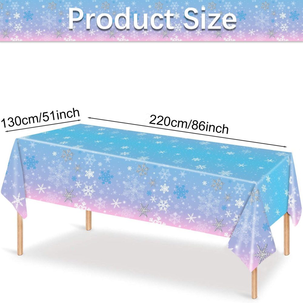 PHOGARY 3 Pieces Christmas Snowflake Tablecloth Frozen Birthday Party Decorations Supplies Winter Snowflake Frozen Table Cloths for Winter Wonderland Decorations Frozen Party Favors 51 x 86 Inch - Image 6