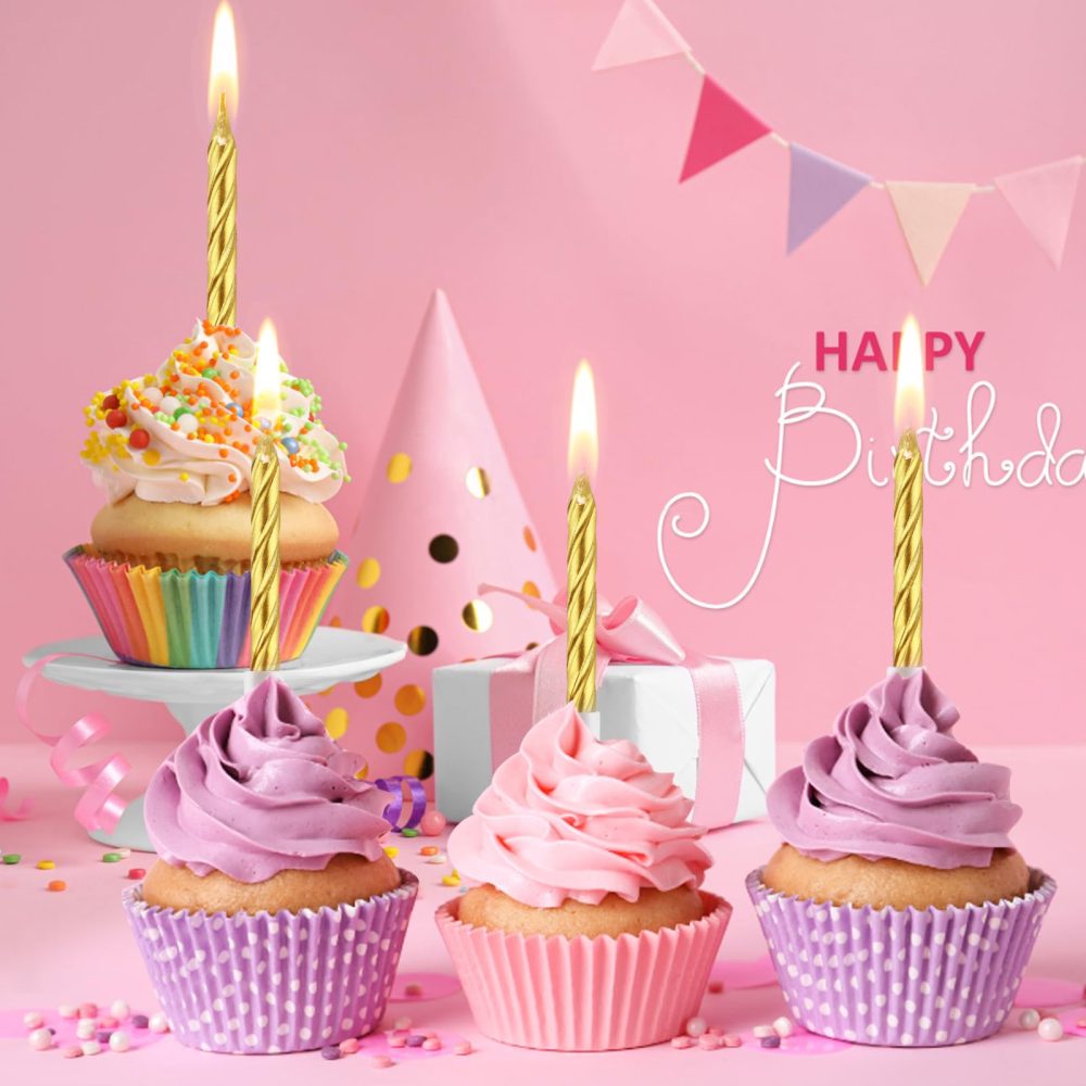 Birthday Candles, 40 Pcs Metallic Spiral Birthday Cake Candles with Holders, Thin Cupcake Candles for Birthday Cake Baby Shower Cake Wedding Party Decoration 7.5 Centimeters (Gold) - Image 5