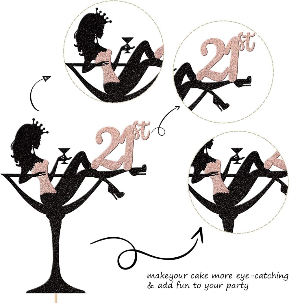 SYKYCTCY 1 Pack Happy 21th Birthday Cake Topper Glitter Heels Girls Bachelorette Cake Pick Cake Decorations for Girls Ladies Twenty-One Years Old Birthday Theme Party Supplies Rosegold - Image 6