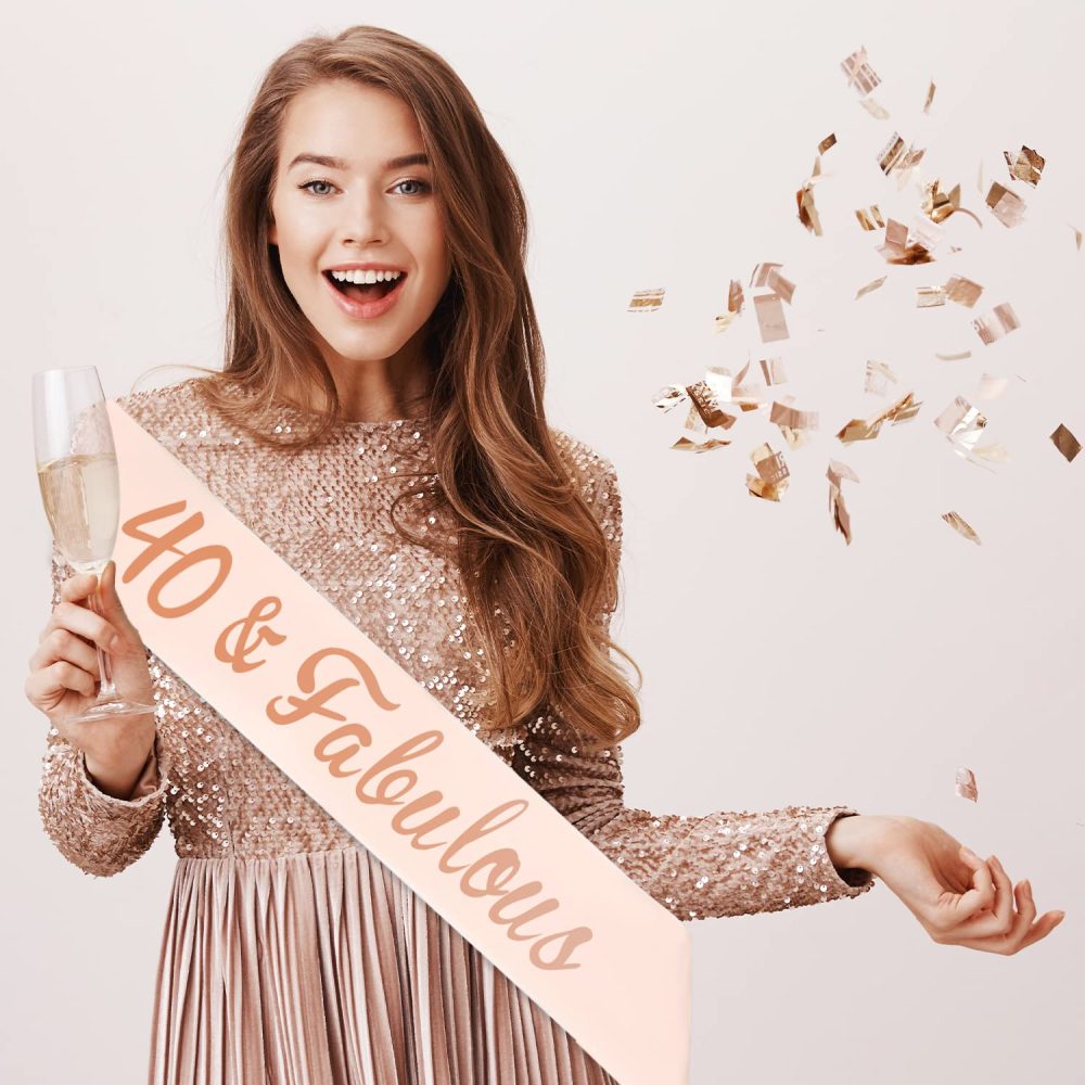 ALLY-MAGIC 40th Birthday Sash, Rose Gold 40 & Fabulous Sash for Women Happy 40th Birthday Gift Party Decorations Supplies Accessories Y3FABJD (40 FABULOUS) - Image 2