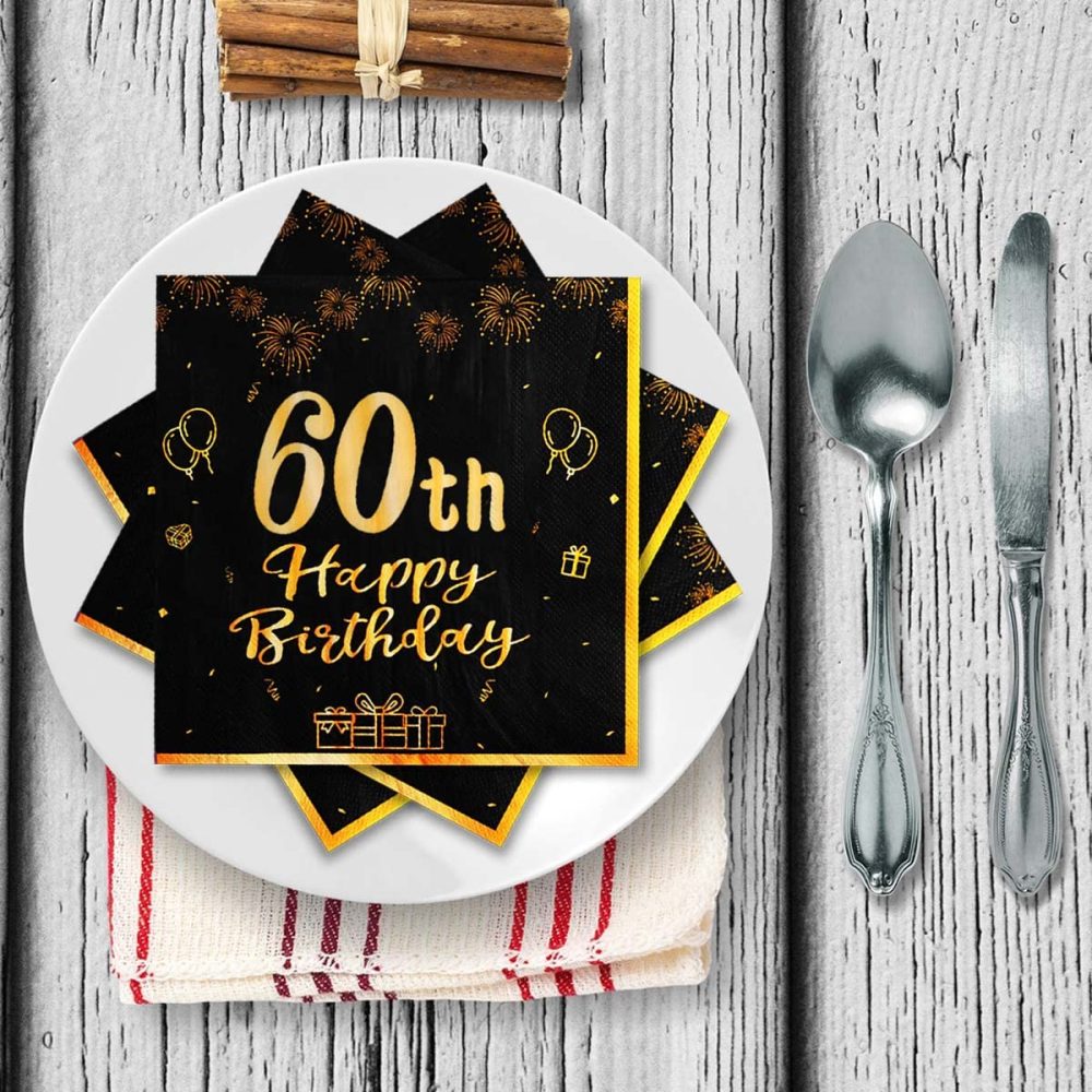 Yiran Happy 70th Birthday Black and Gold Napkins, 20pcs Party Napkins, 70th Birthday Napkins Happy 70th Birthday Decorations Paper Tissues for Men,Women 70th Birthday Party Supplies Table Decoration - Image 3