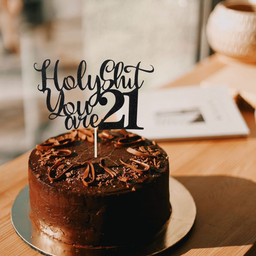 Happy 21st Birthday Cake Topper, Funny Black Glitter 21st Birthday Cake Pick for 21st Birthday Bye Bye/Rip Fake ID Anniversary Party Cake Decorations - Image 4