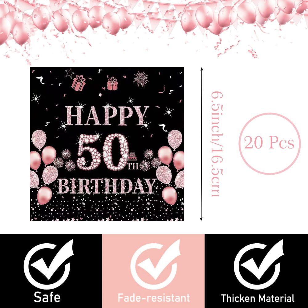 50th Serviettes Napkins,Black Rose and Gold Serviettes 50th Birthday Napkins for Women Women,20Pcs Napkins Disposable Tableware,Tissue Luncheon Paper Napkin for Women,Kids 50th Birthday Party Supplies - Image 7