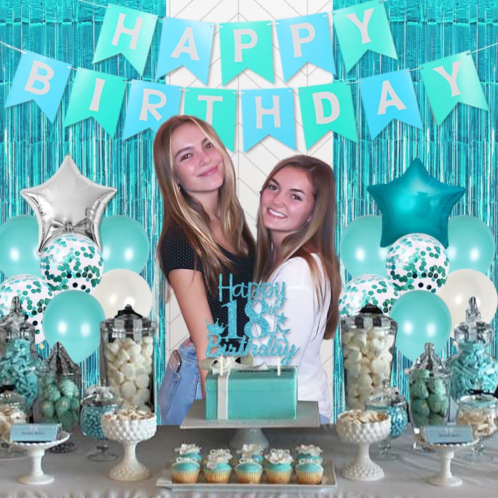 18th Birthday Decorations for Girls Teal - Time To Adult 18 Birthday Supplies Banner Cake Topper Turquoise Fringe Curtain Birthday Sash Number 18 Balloon for Eighteenth Birthday - Image 2