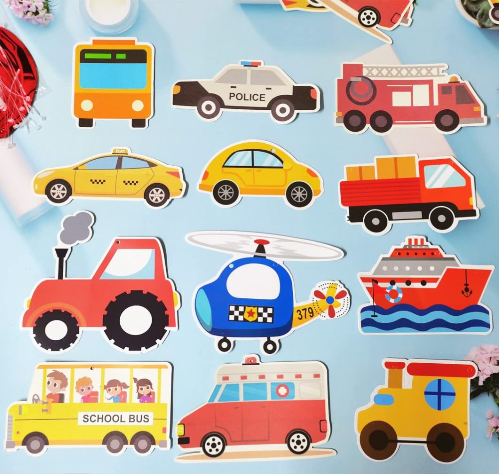 SAMHENG Transportation Birthday Party Decorations Set, Traffic Light Happy Birthday Photo Props Banner Flags with Car Bus Train Plane Ship Transport Theme Spiral Hanging Decoration Supplies - Image 3