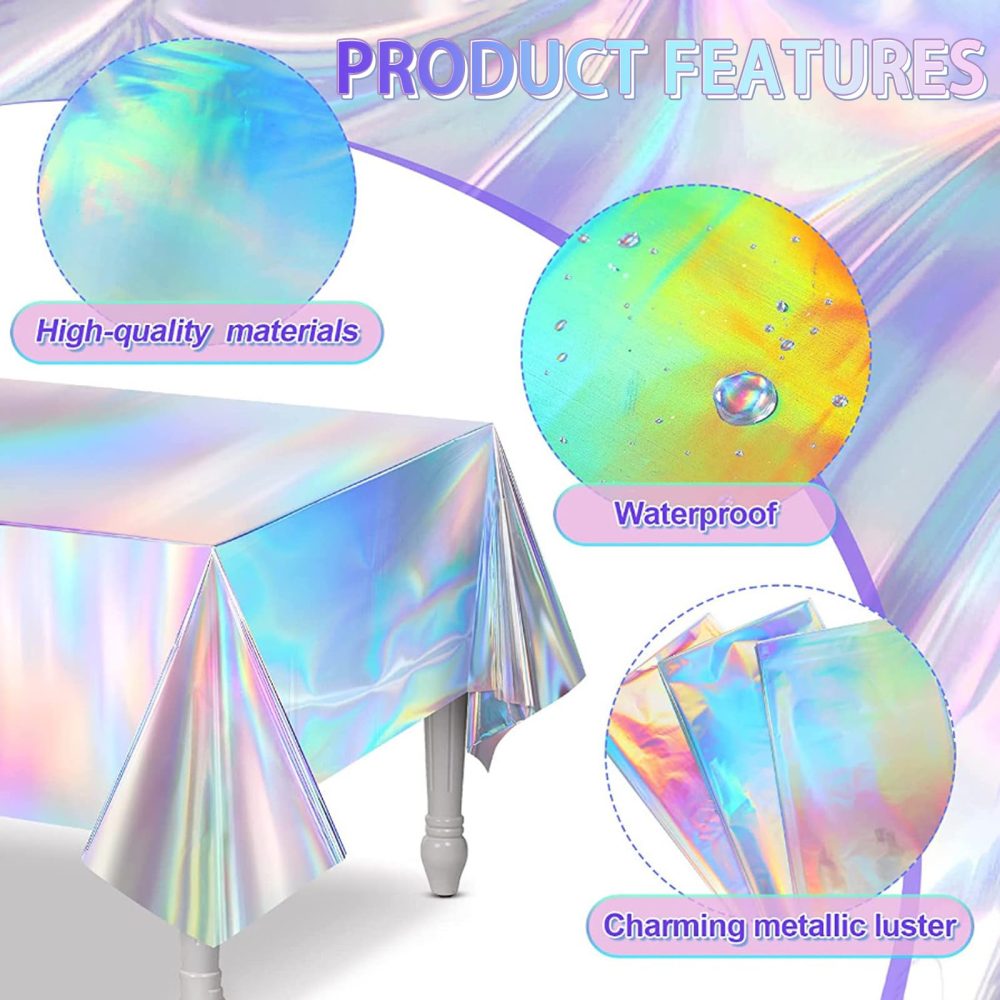 BDSHUNBF 2 Pack Iridescence Plastic Tablecloths, Table Covers Laser, Shiny Rectangle Table Cloth for Boys or Girls Birthday Party, Wedding, Picnic, Halloween, Christmas, 54 x 108 Inch - Image 6