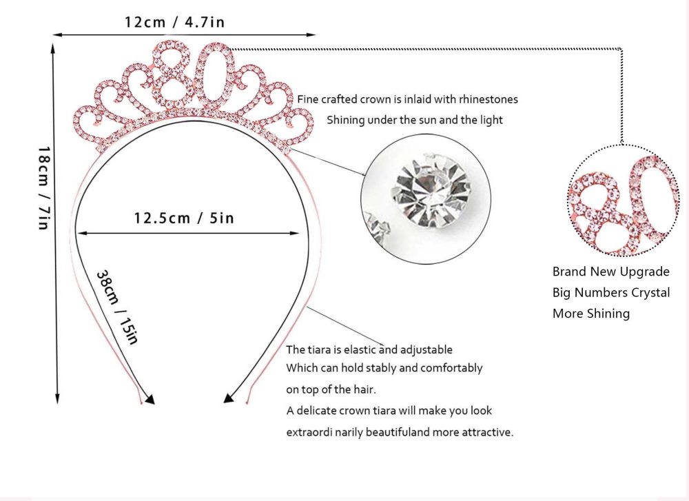 80th Birthday Sash and Crystal Tiara Birthday Crown for 80th Birthday Decorations Women Birthday Gift Party Accessories - Image 7
