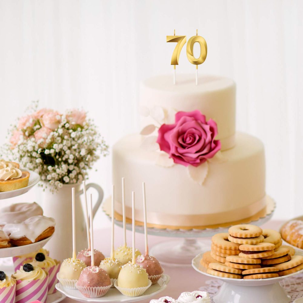 BBTO 70th Birthday Candles Cake Numeral Candles Happy Birthday Cake Topper Decoration for Birthday Party Wedding Anniversary Celebration Supplies (Gold) - Image 3