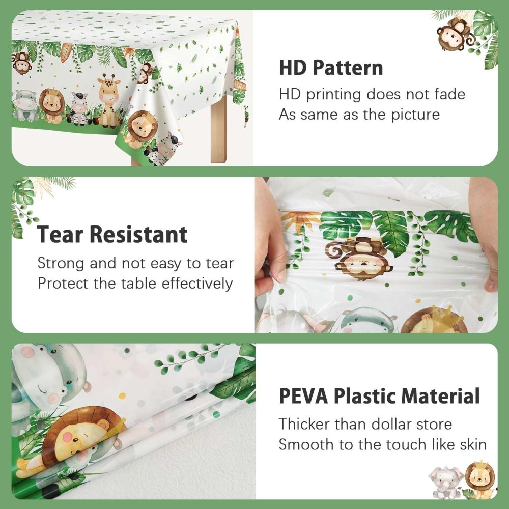 Heboland 2 Pack Wild One Birthday Decorations Table Cloth, Jungle Theme Party Decorations 274 x 137cm Rectangular Jungle Safari Party Decorations Table Covers for Boys Kids Girls Baby Shower Supply - Image 3