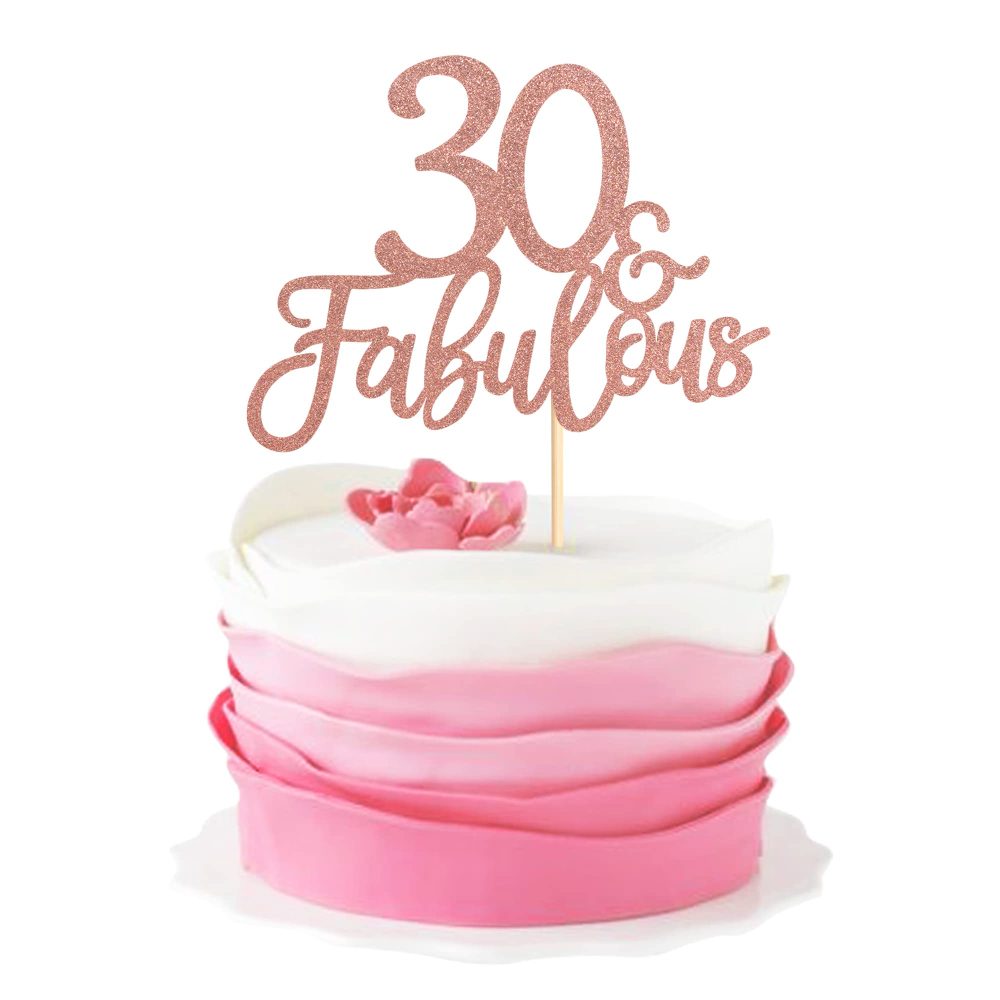 Blumomon 3 Pack 30 & Fabulous Cake Topper Rose Gold Glitter Cheers to Happy 30th Birthday Cake Toppers Thirty and Fabulous Cake Pick Decorations for 30th Wedding Anniversary Birthday Party Supplies