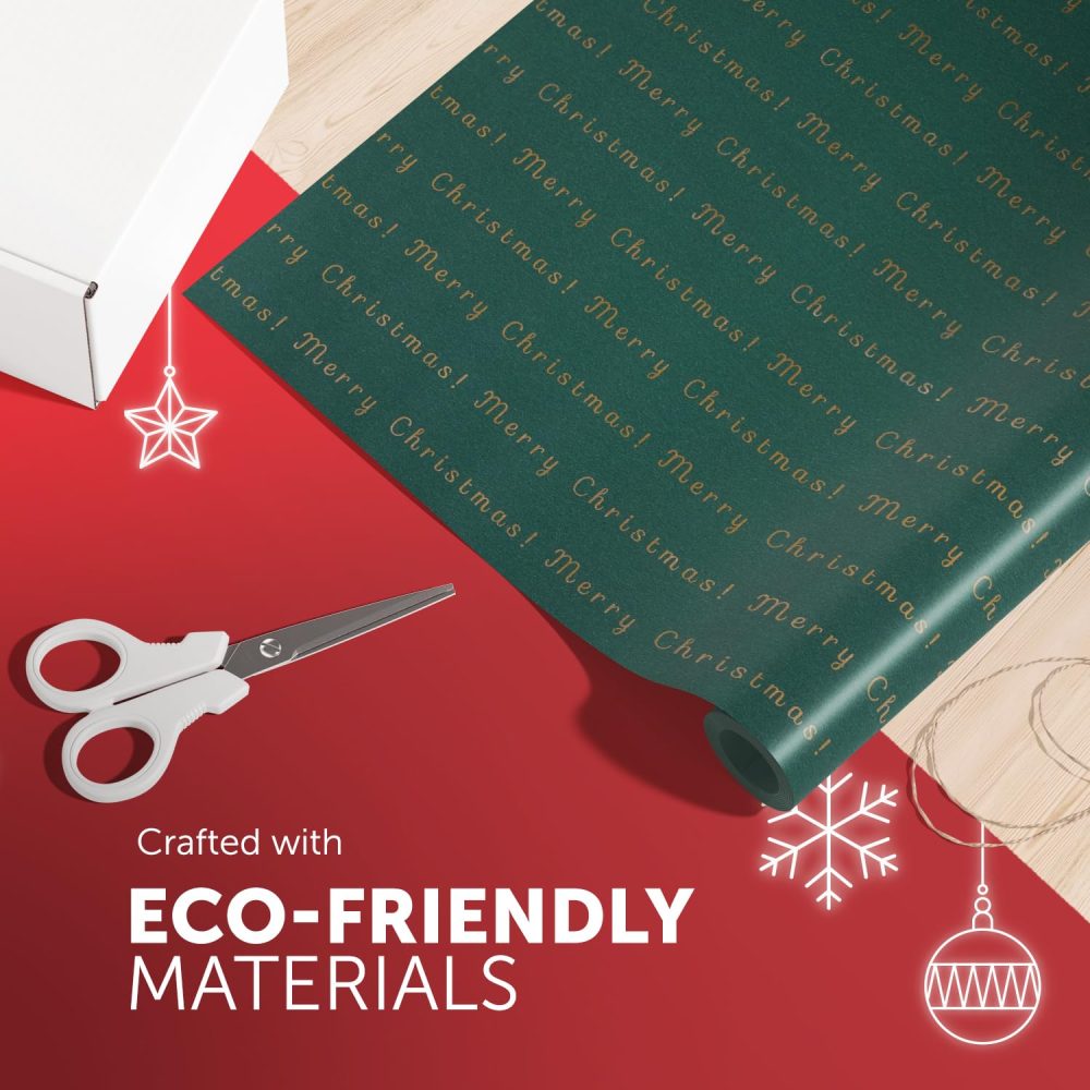 Kraft & Co Christmas Wrapping Paper Rolls - 4 Pack (69cm x 8M Each) Recyclable Kraft Xmas Gift Wrap, Festive Eco-Friendly Wrapping Paper for Christmas Gifts, Arts & Crafts (32M Total) - Image 4