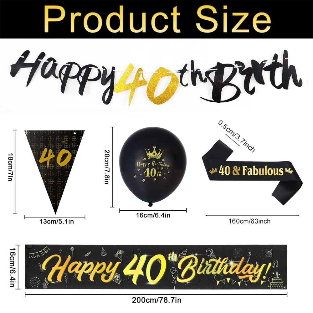 40th Birthday Decoration Kit, 13 Pieces Birthday Party Decoration Include Happy 40th Birthday Banner, Bunting, 12” Latex Printed Balloons, 9ft Banner for Women Men 40th Birthday Decorations Supplies - Image 5