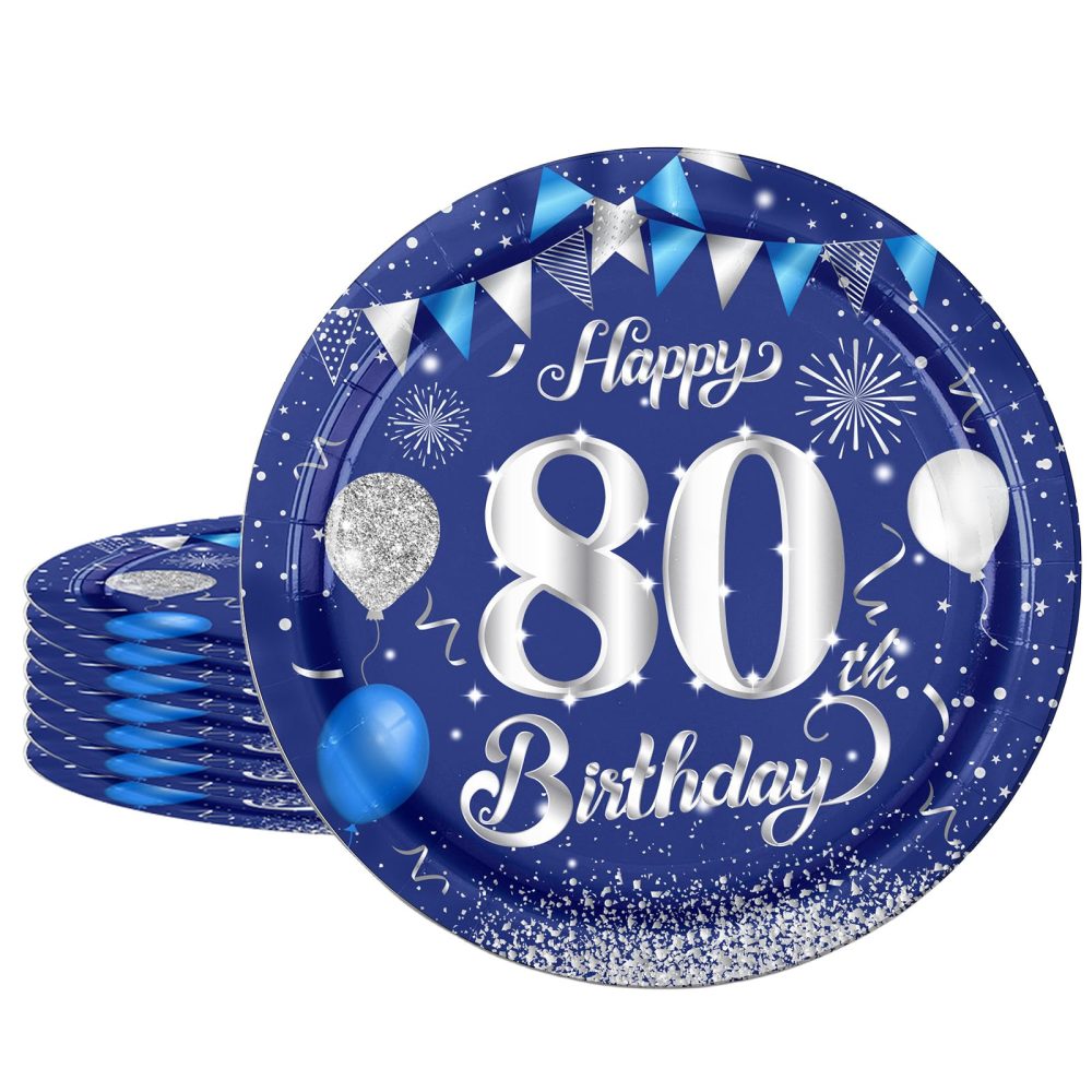 16Pcs Navy Blue 80th Birthday Plates 9inch Paper Plate for 80th Party Decorations Blue,80th Birthday Decorations Plates for Man Men Him Party Paper Plates 9" Tableware for 80th Dinner Paper Plates