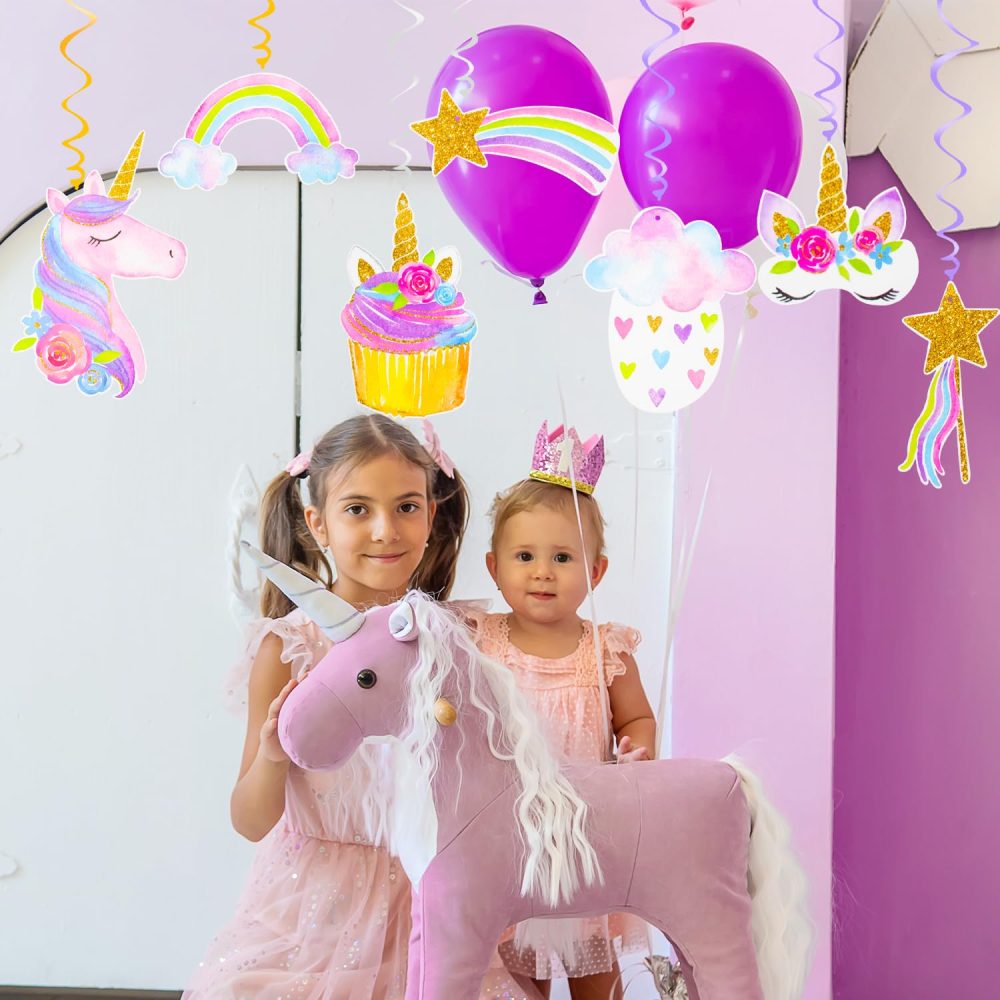 CHEERYMAGIC 10pcs Unicorn Hanging Swirls, Unicorn Party Decorations, Rainbow Unicorn Birthday Decorations Ceiling Streamers for Girls Birthday Party Supplies Unicorn Theme Hanging A6-DJSLXGS - Image 2