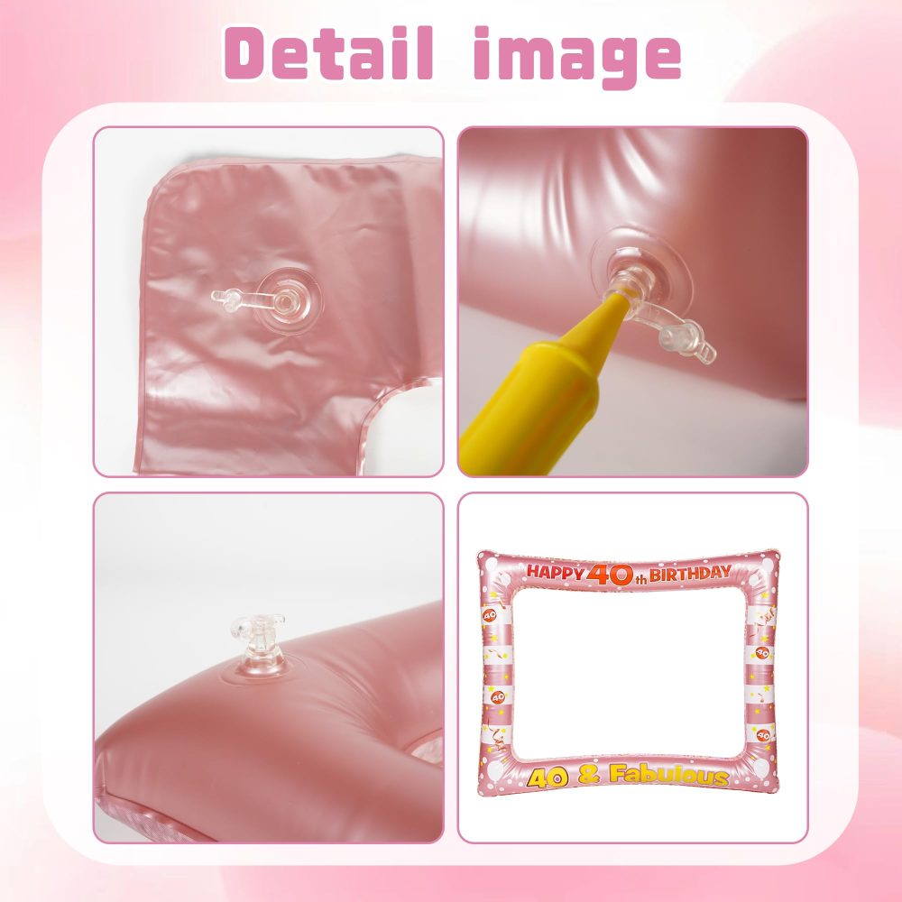 Rose Gold 40th Photo Props - 34 Pieces 40th Birthday Decorations Rose Gold Inflatable Selfie Frame 40th Birthday Photo Booth Props for Women Men 40th Birthday Party Supplies - Image 5