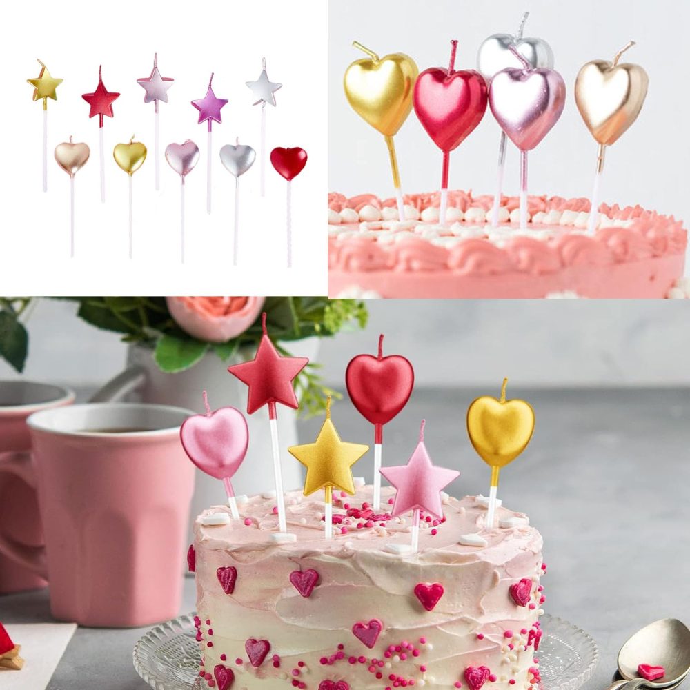 10pcs Exquisite Cake Candles,Heart Birthday Candles Star Birthday Candles Birthday Candles for Cakes Heart Shaped Candles for Party Wedding Cake Decoration Supplies Birthday Cake Candles. - Image 2