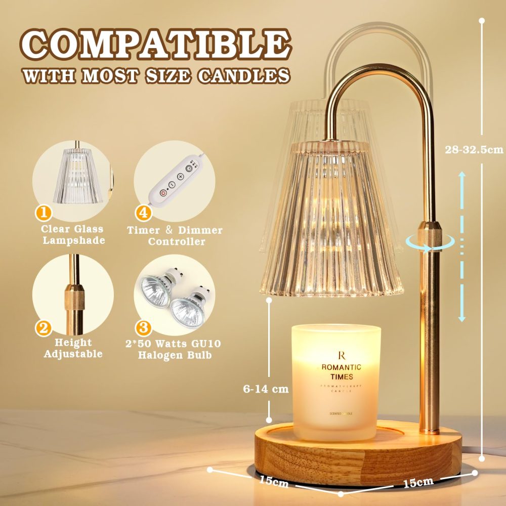 Funistree Candle Warmer Lamp with Dimmer and Timer for Scented Candle Jar, New Home Gifts for Women Friends, Anniversary Birthday Presents for Her, Electric Wax Melter Candle Heater Lamp with 2 Bulbs - Image 7